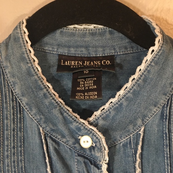 Lauren Ralph Lauren Jeans Co. Cotton Button Up Pin Tuck Long Sleeve Top Size 10 - Picture 5 of 15